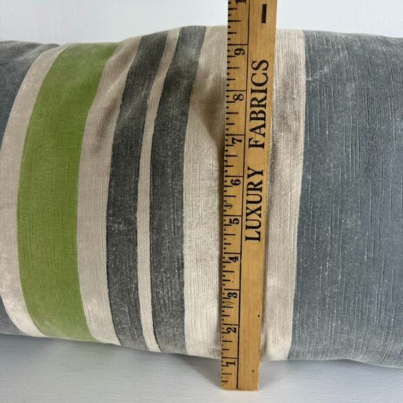 Galbraith and Paul Pillow Hand Block 30X13 Multi stripe Mist/Citron Velvet Down - Picture 5 of 12